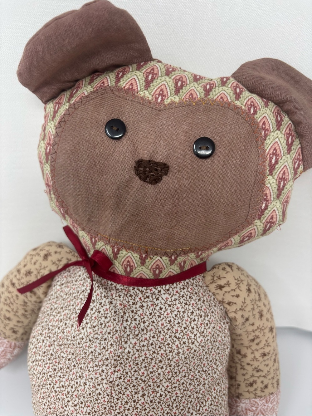 Granny core Handmade Patchwork Brown Teddy Bear Doll with Ribbon - Picture 6 of 6